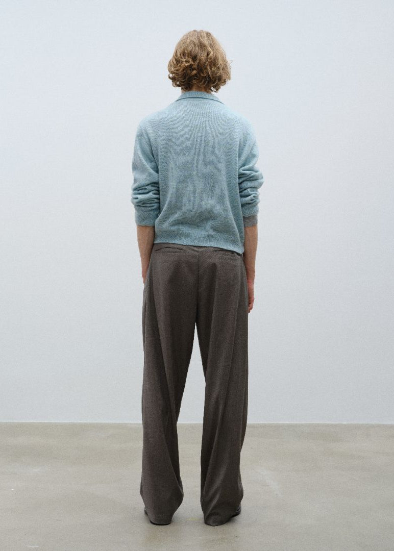 Double Pleated Wide Leg Trousers - Light Grey