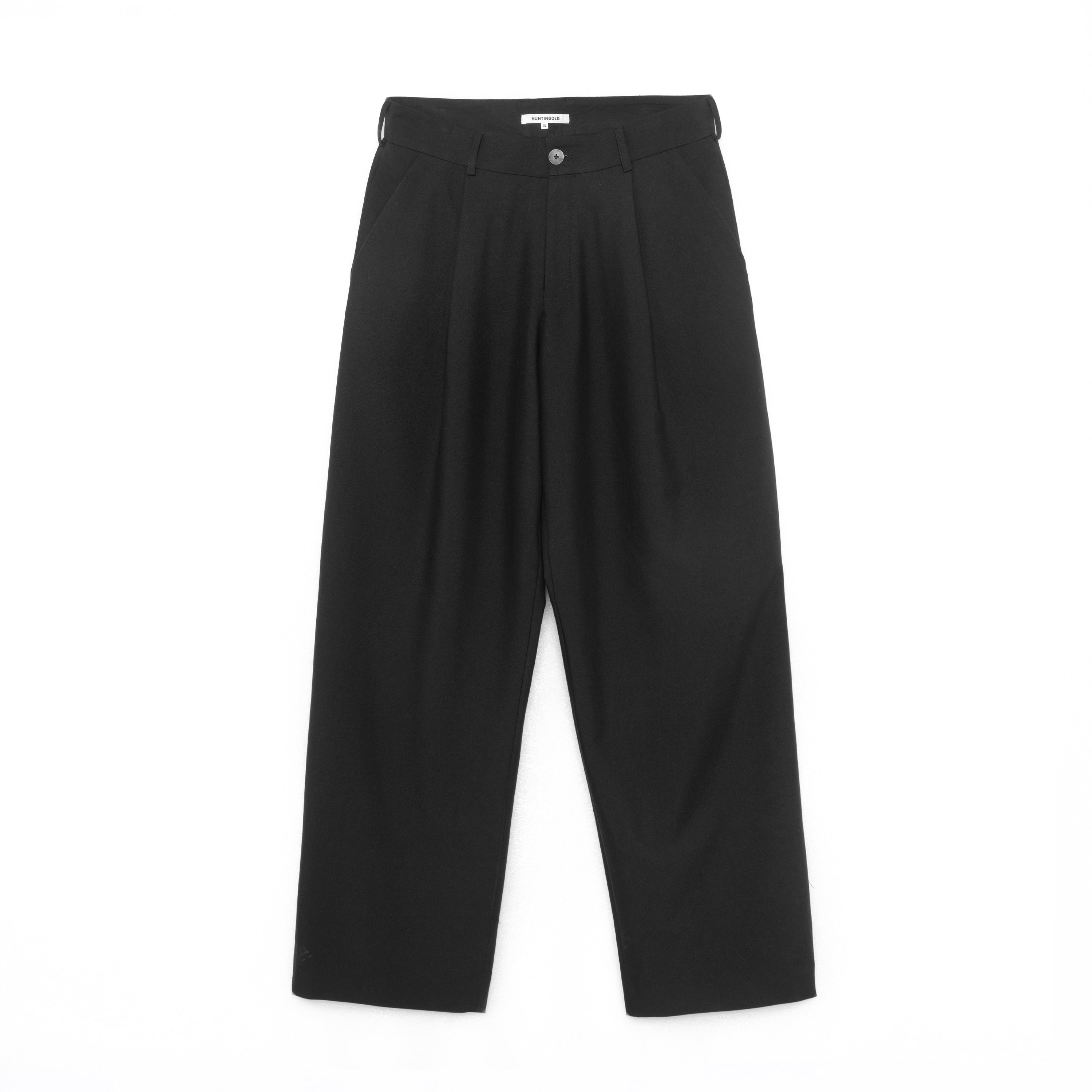 Essential Pleated Wide Leg Trousers - Black