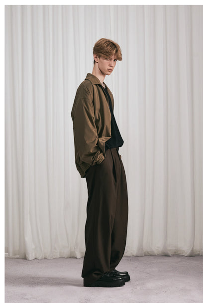 Essential Pleated Wide Leg Trousers - Brown
