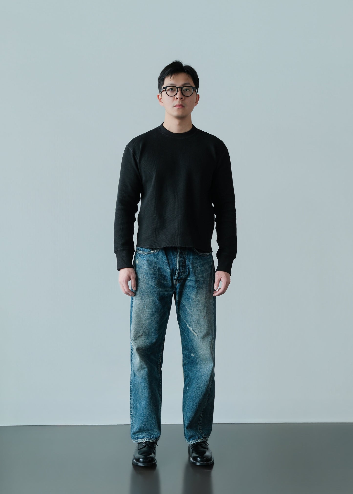 Heavyweight Waffle Knit Crewneck - Jet Black