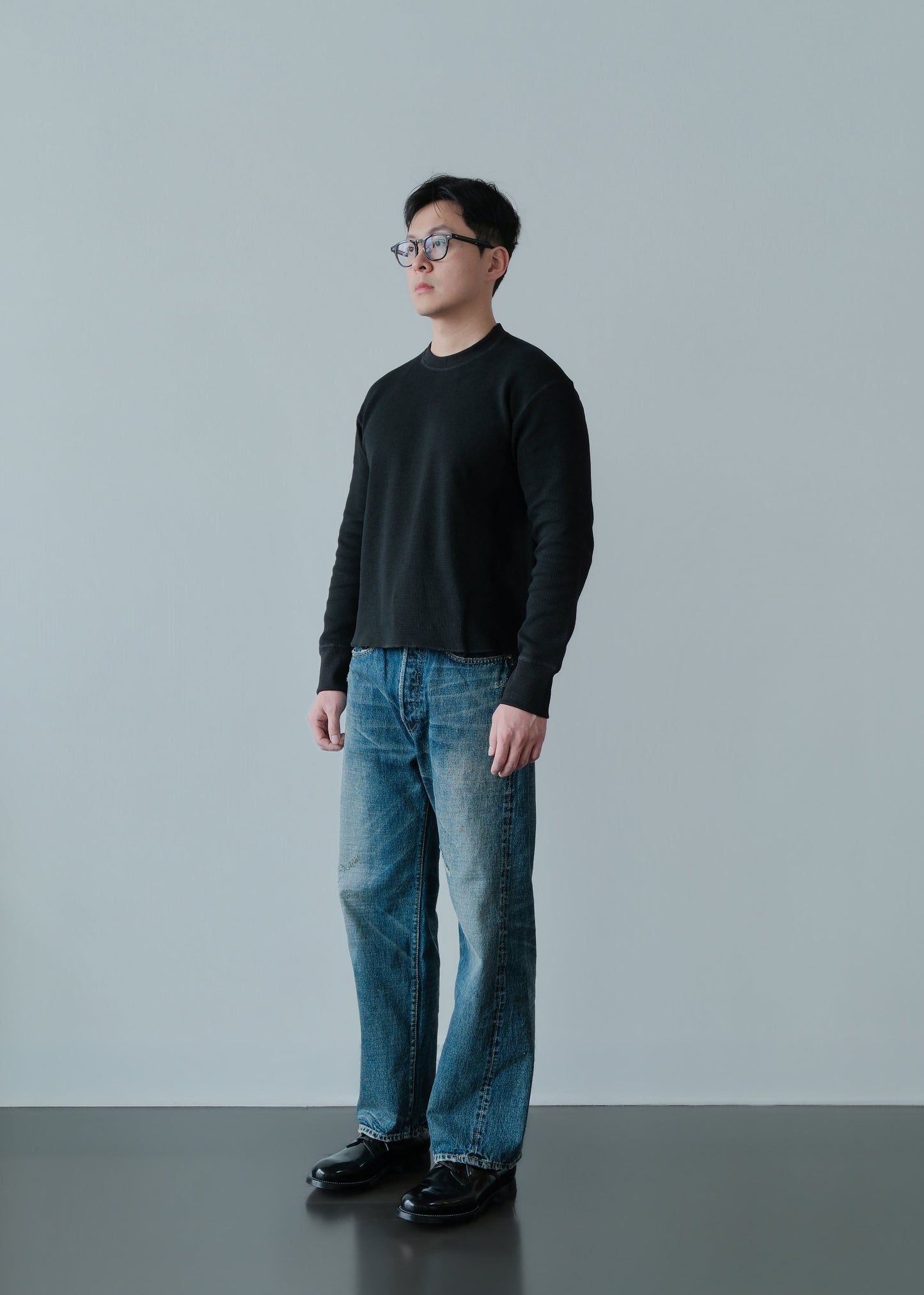 Heavyweight Waffle Knit Crewneck - Jet Black