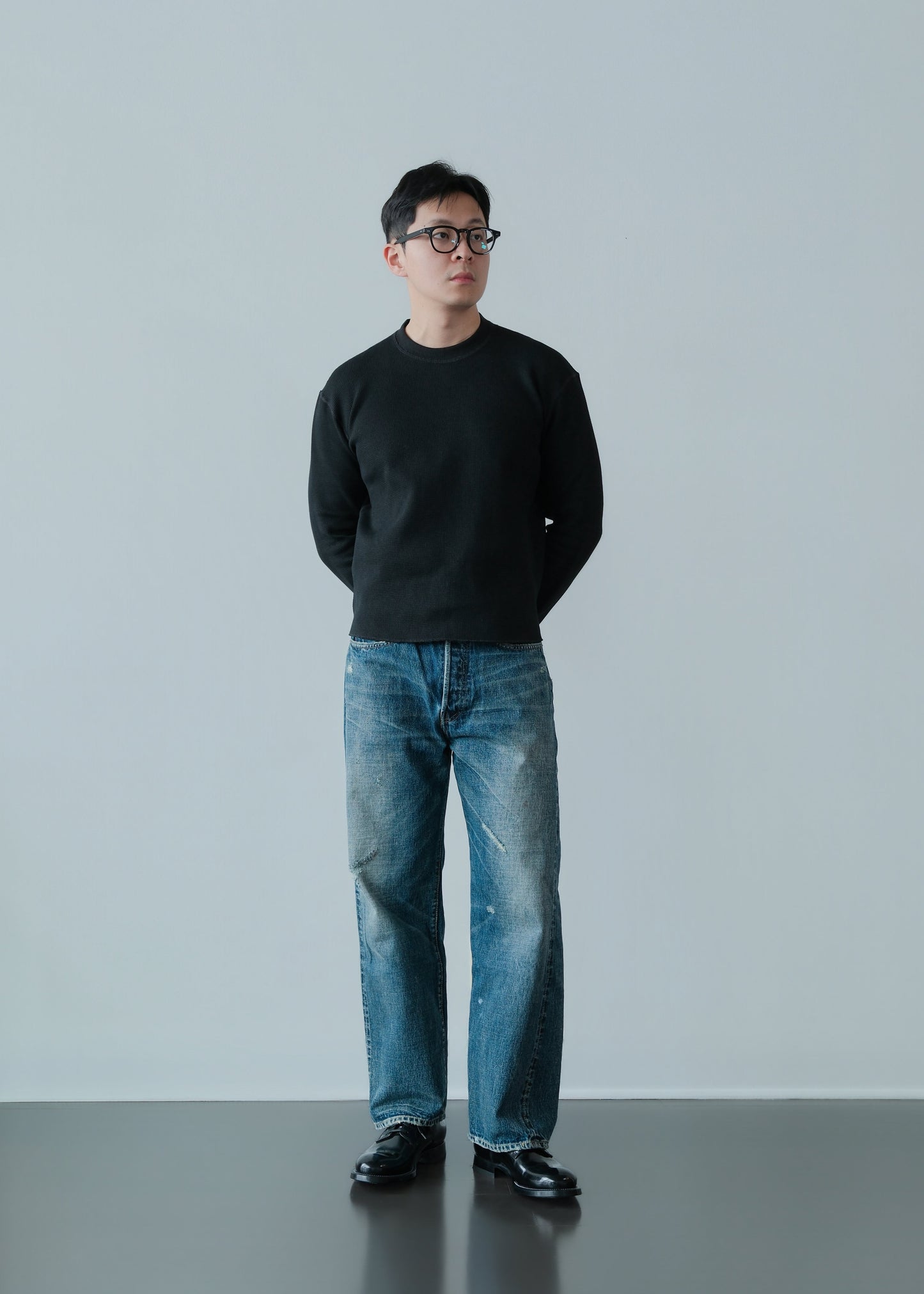 Heavyweight Waffle Knit Crewneck - Jet Black