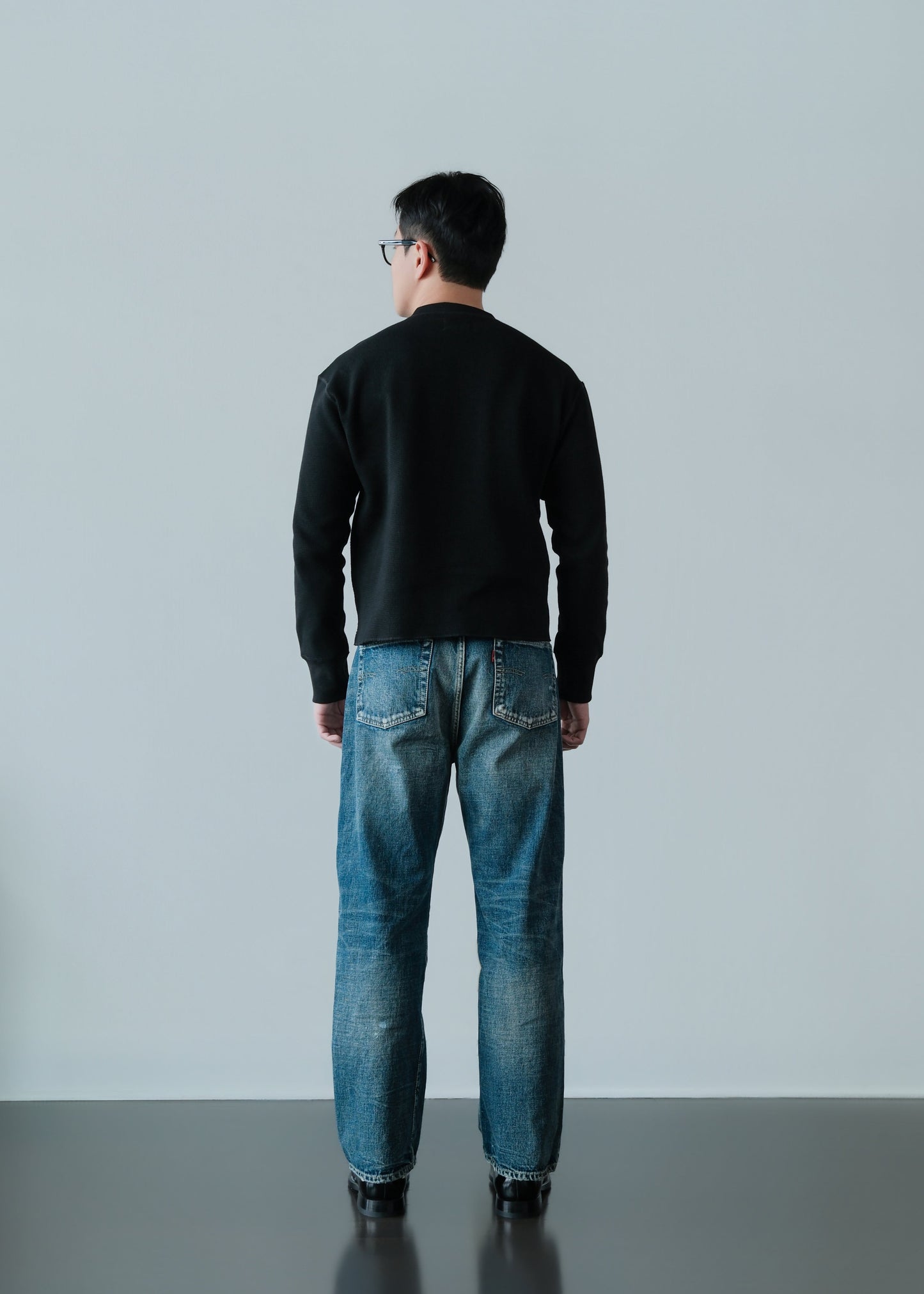 Heavyweight Waffle Knit Crewneck - Jet Black