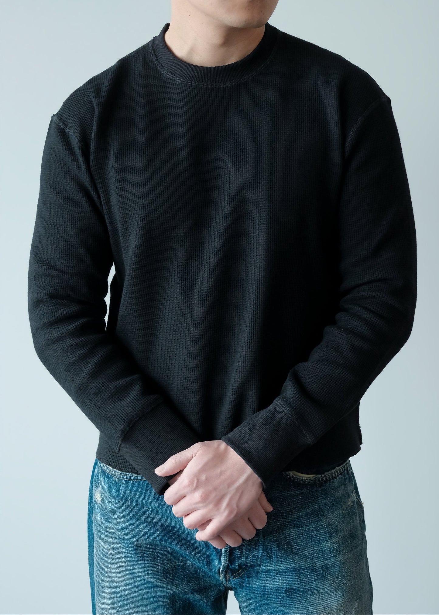 Heavyweight Waffle Knit Crewneck - Jet Black