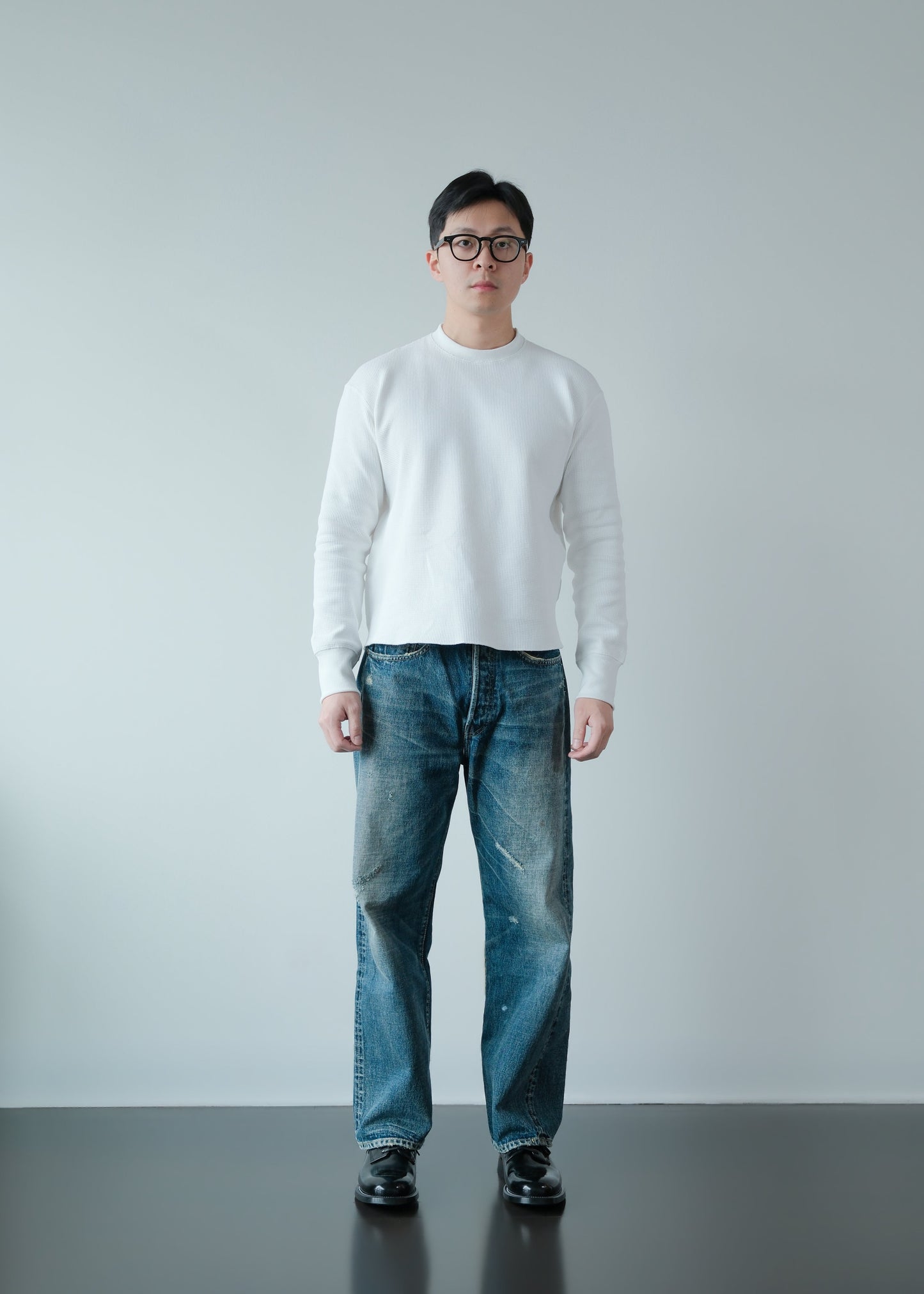 Heavyweight Waffle Knit Crewneck - Jet Black