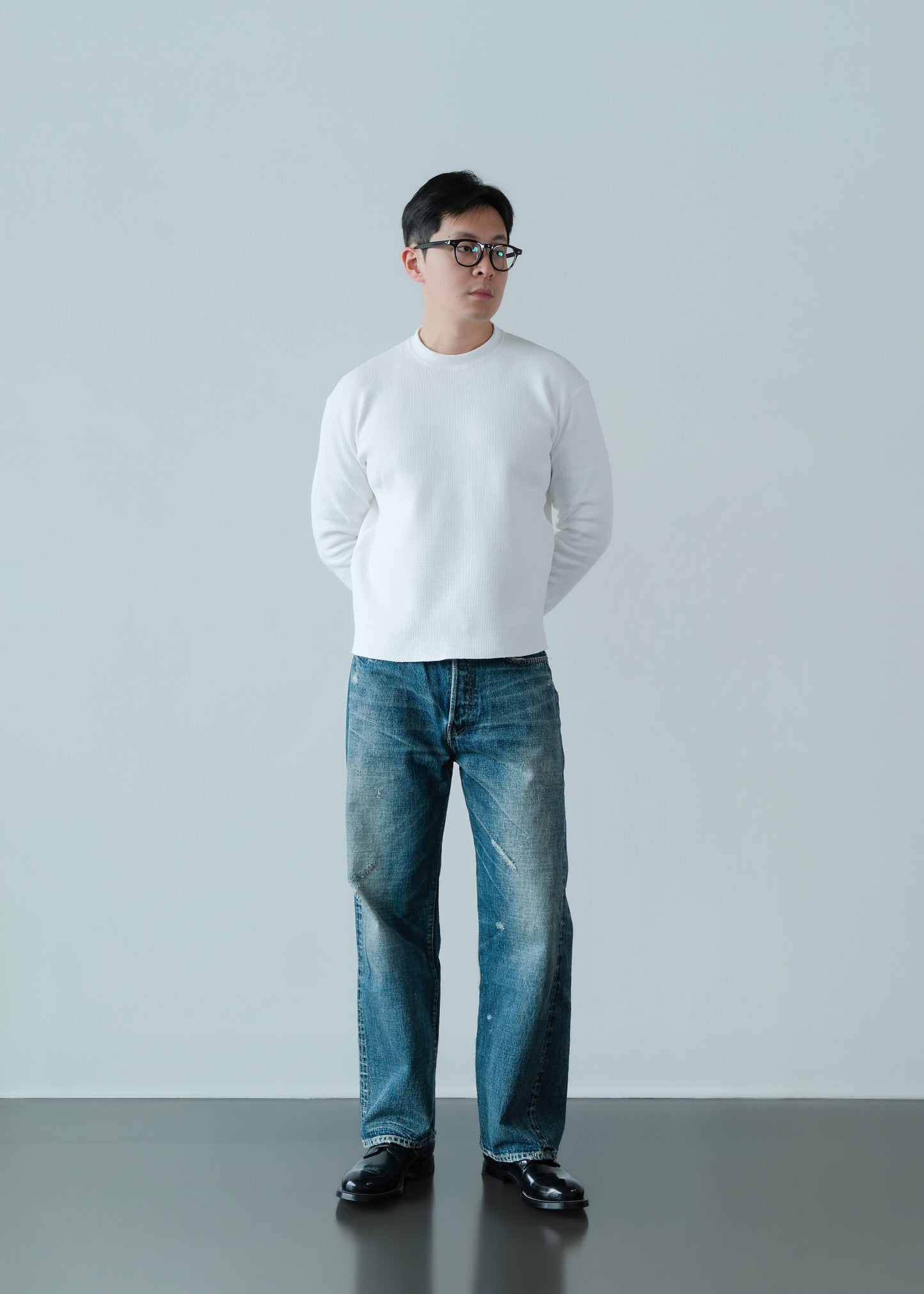 Heavyweight Waffle Knit Crewneck - Jet Black