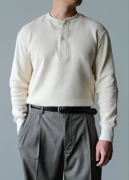 Waffle Knit Henley - Cream White