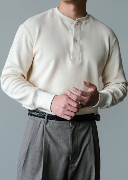 Waffle Knit Henley - Navy Blue