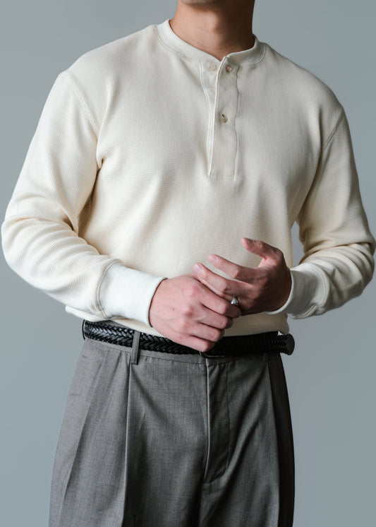 Waffle Knit Henley - Cream White