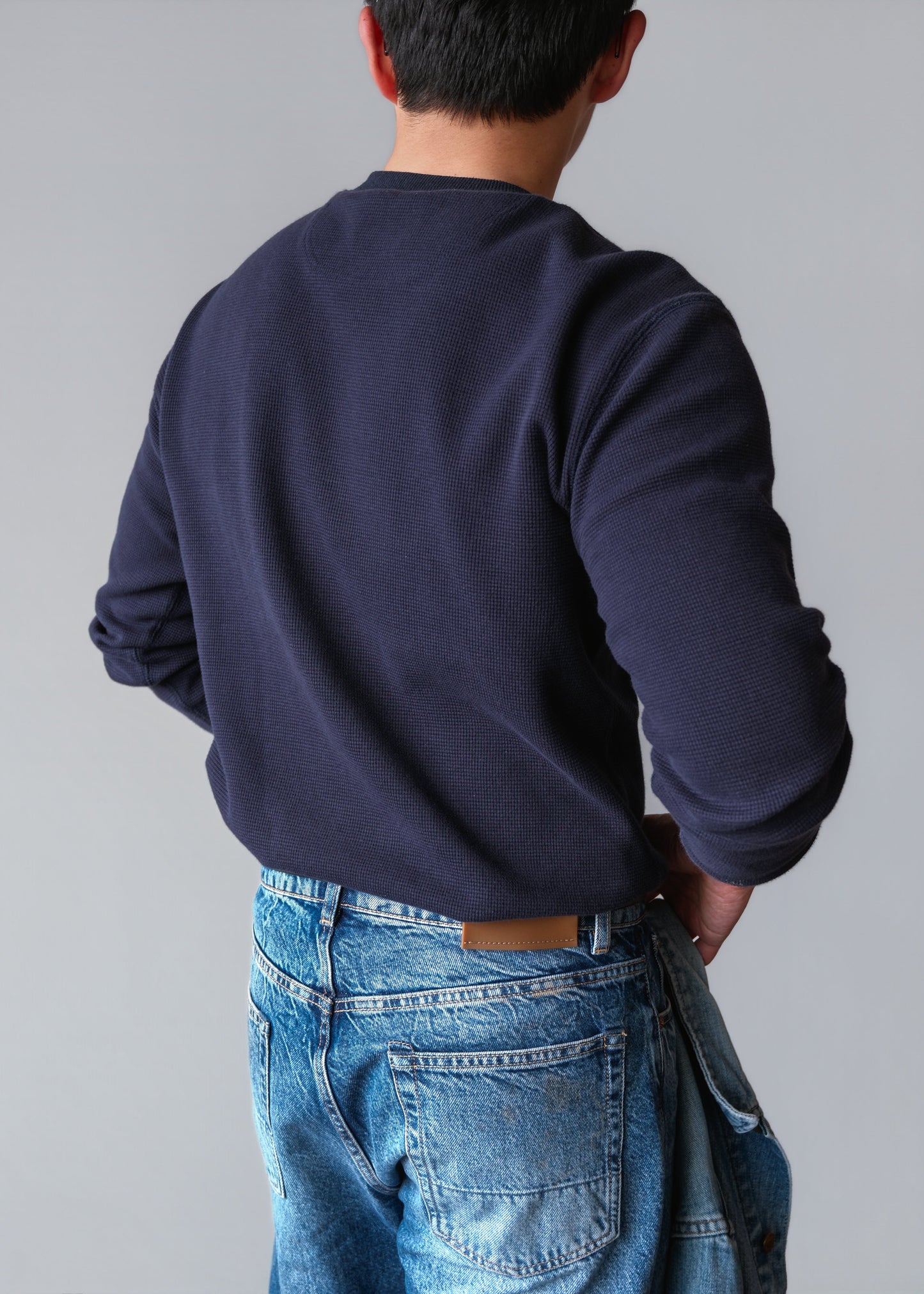 Waffle Knit Henley - Navy Blue