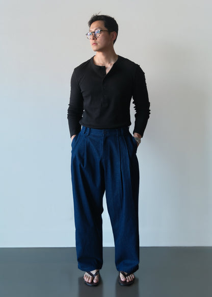 Slim-Fit Ribbed Henley Shirt - Jet Black