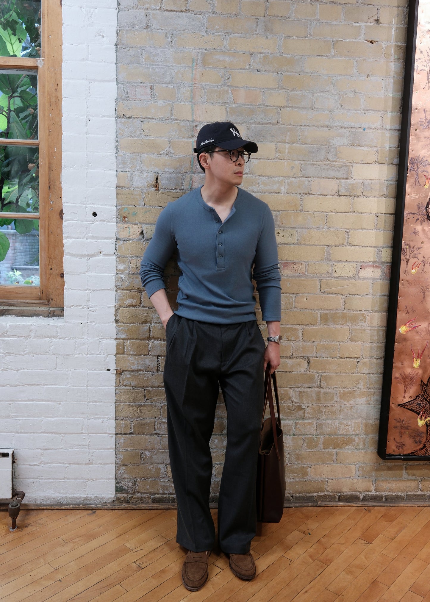 Slim-Fit Ribbed Henley Shirt - Sky Blue
