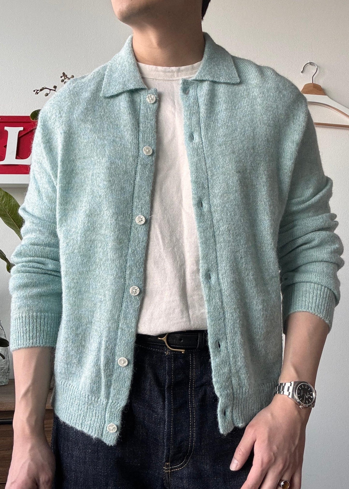 HUNTINGOLD Mohair Knit Polo Sweater (Size: Small)