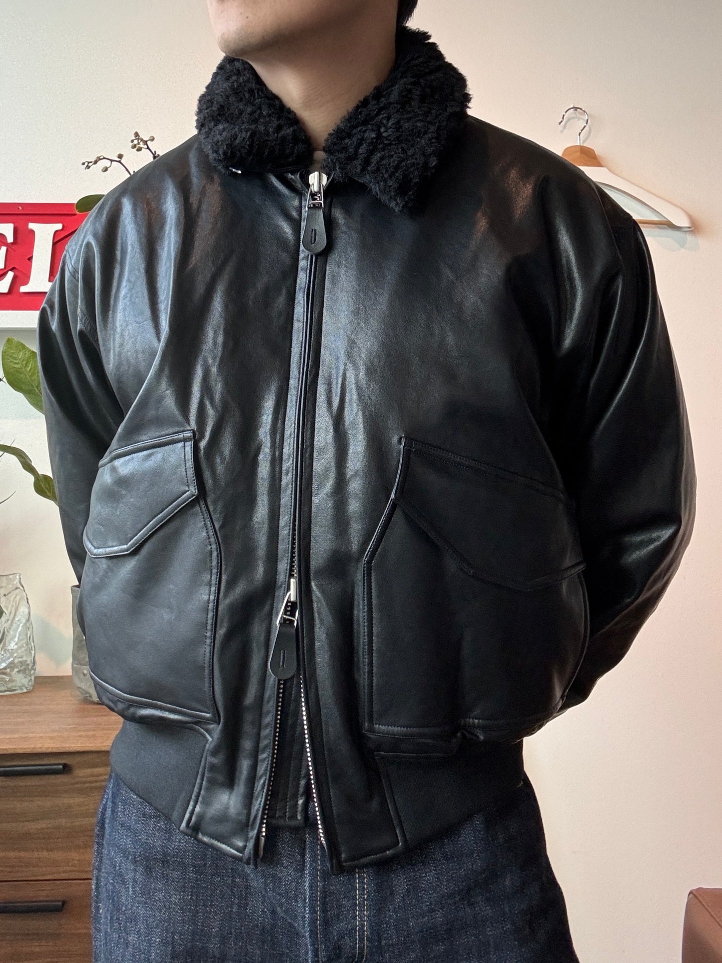 LAID-BACK LOOM FAUX LEATHER Jacket (Size: L)