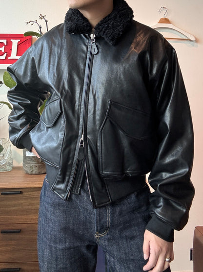 LAID-BACK LOOM FAUX LEATHER Jacket (Size: L)