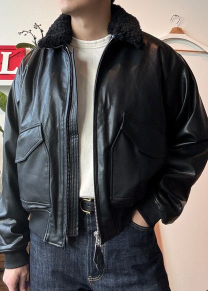 LAID-BACK LOOM FAUX LEATHER Jacket (Size: L)