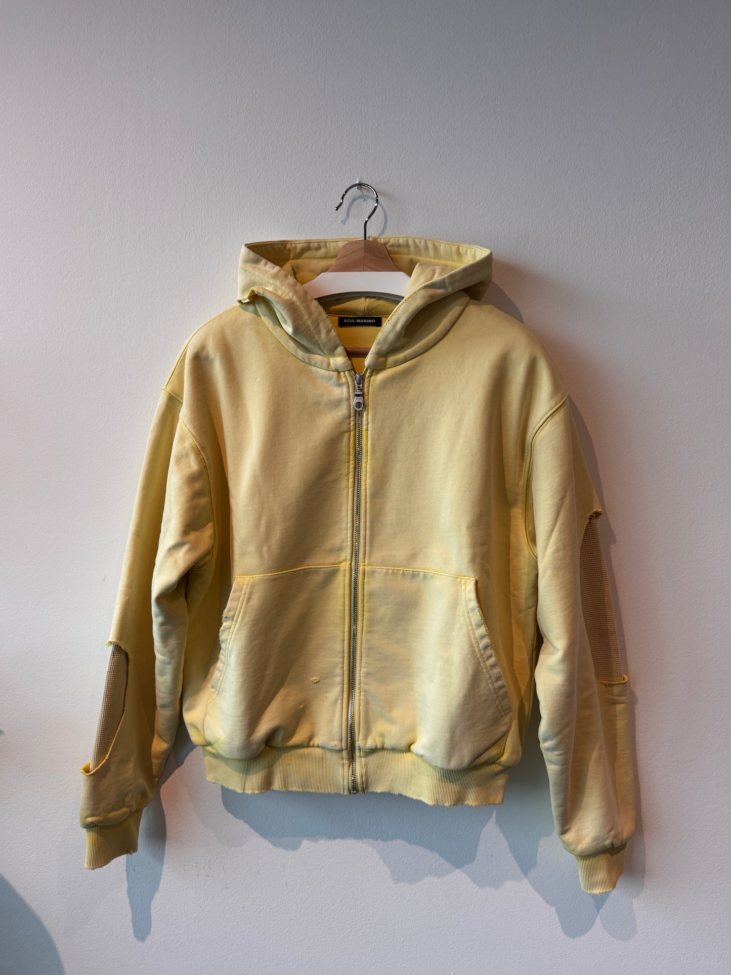 AZUL MARINO Yellow Distressed Heavyweight Hoodie (Size: M)