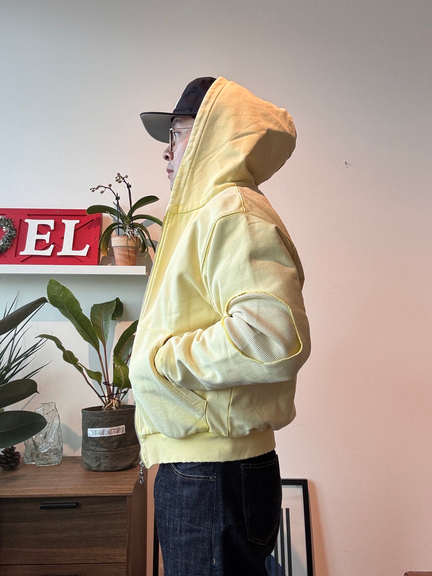 AZUL MARINO Yellow Distressed Heavyweight Hoodie (Size: M)