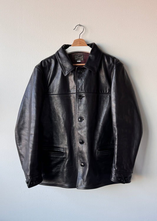 Militora Horsehide Leather Car Coat Black (Size: Medium)