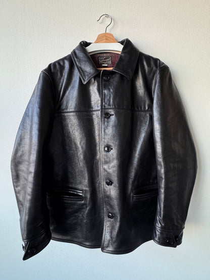 Militora Horsehide Leather Car Coat Black (Size: Medium)