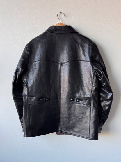 Militora Horsehide Leather Car Coat Black (Size: Medium)