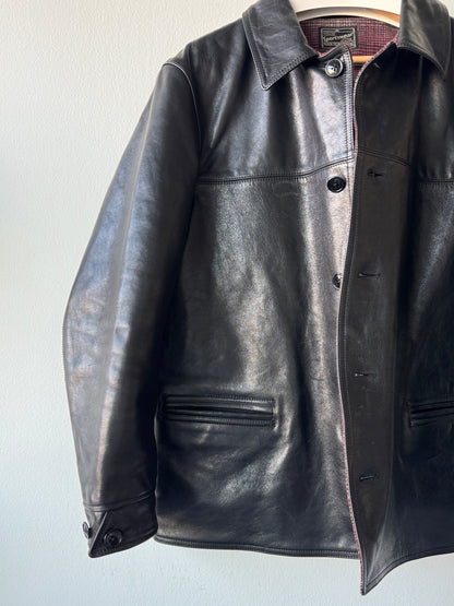 Militora Horsehide Leather Car Coat Black (Size: Medium)