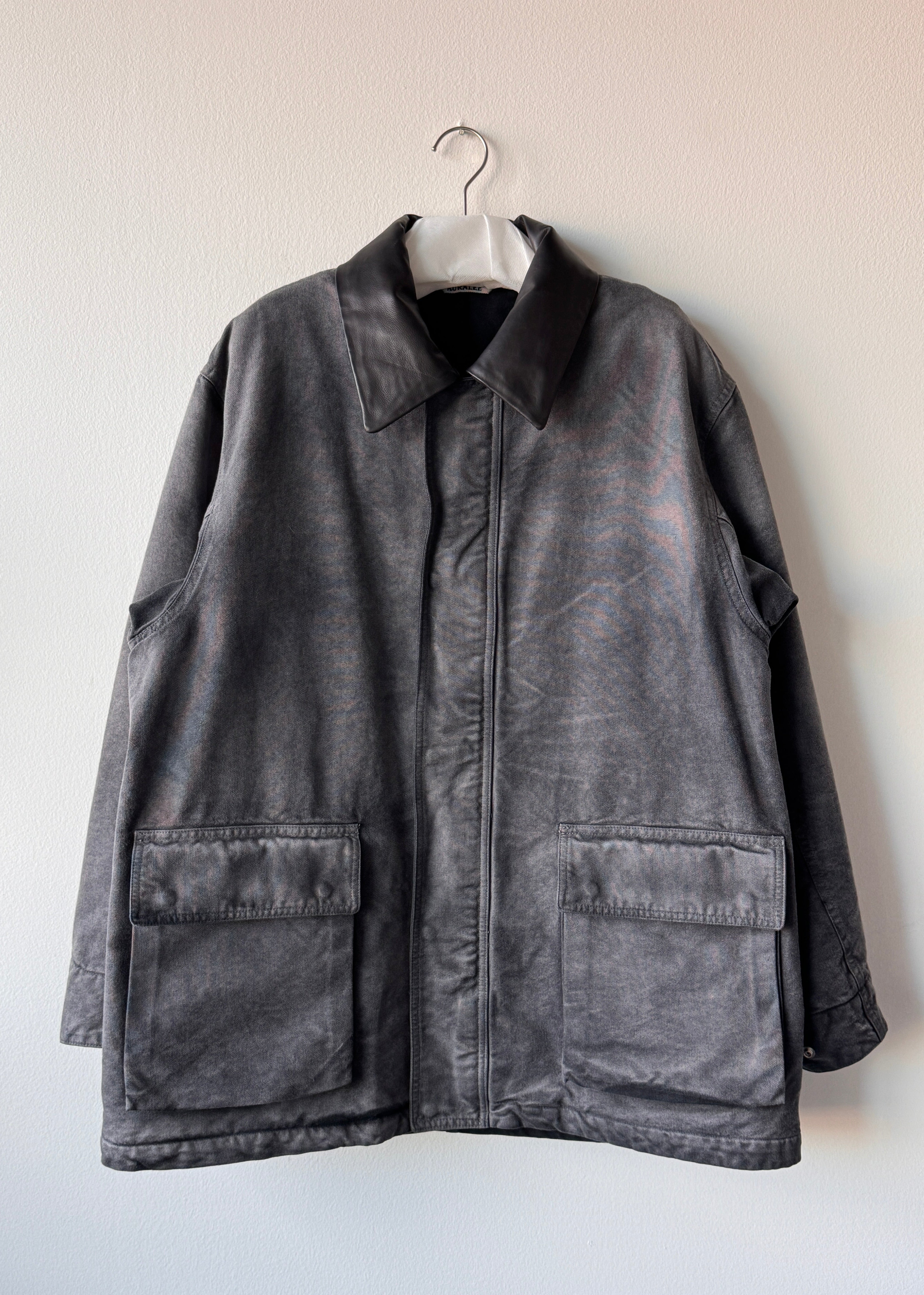 Auralee Product Dyed Organic Cotton Duck Blouson in Faded Black