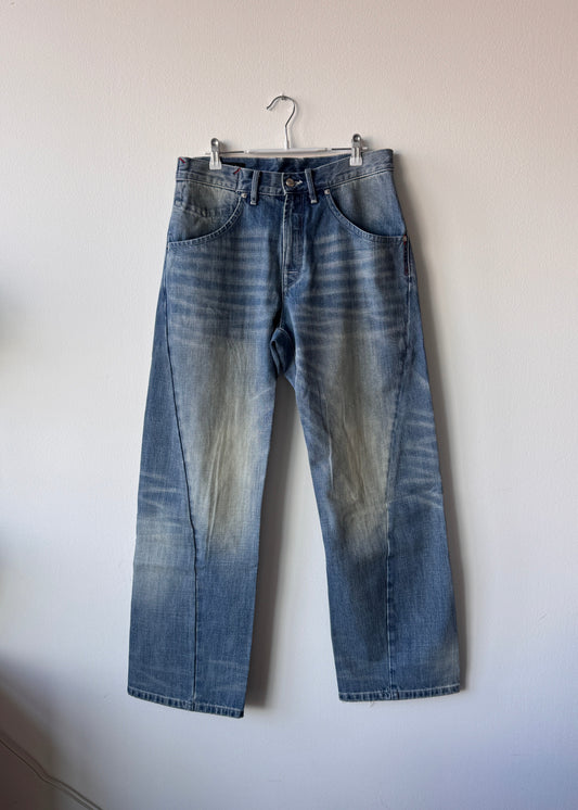 Retro21 Wide Leg Jeans Washed Blue (Size: 32)