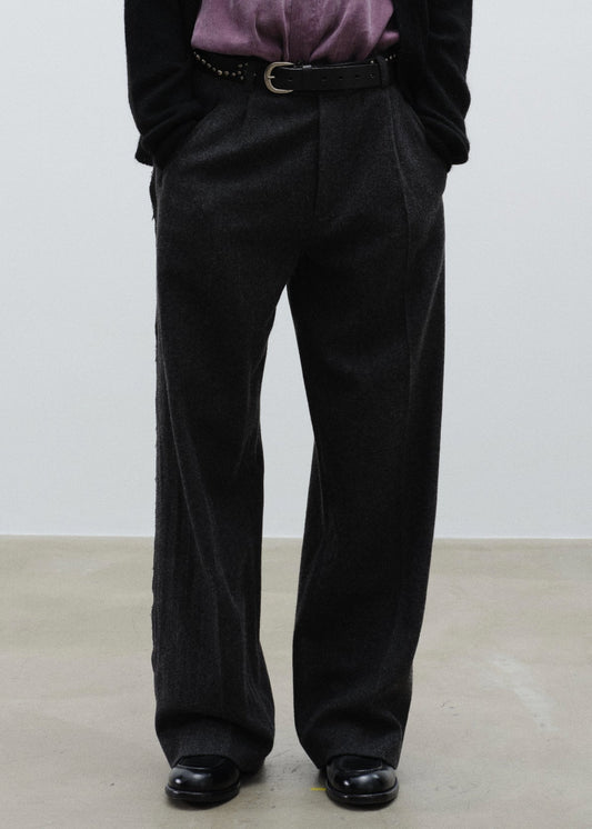 Double Pleated Raw Edges Wool Trousers