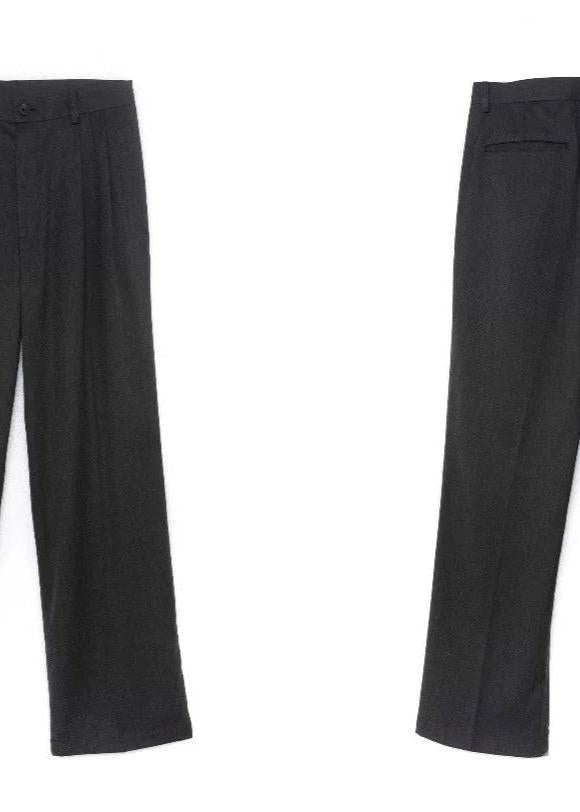 Double Pleated Wide Leg Trousers - Dark Grey