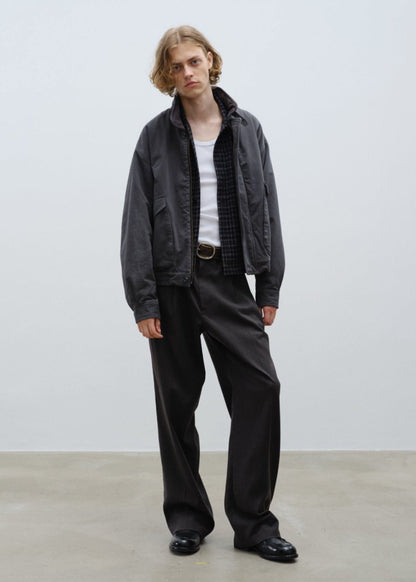 Double Pleated Wide Leg Trousers - Dark Grey