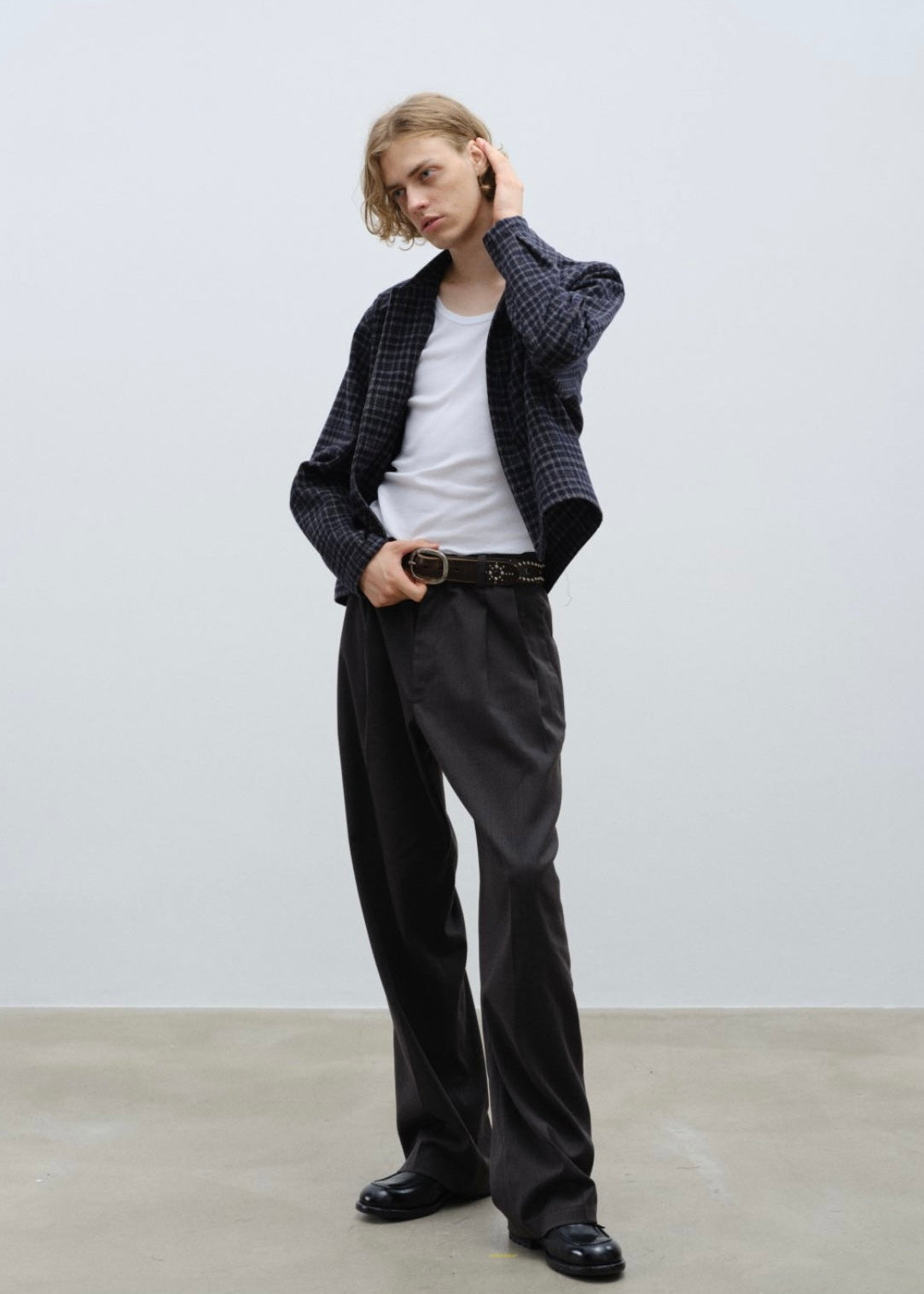 Double Pleated Wide Leg Trousers - Dark Grey