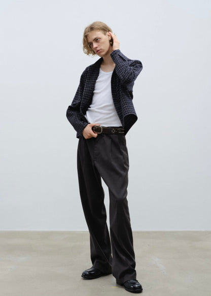 Double Pleated Wide Leg Trousers - Dark Grey