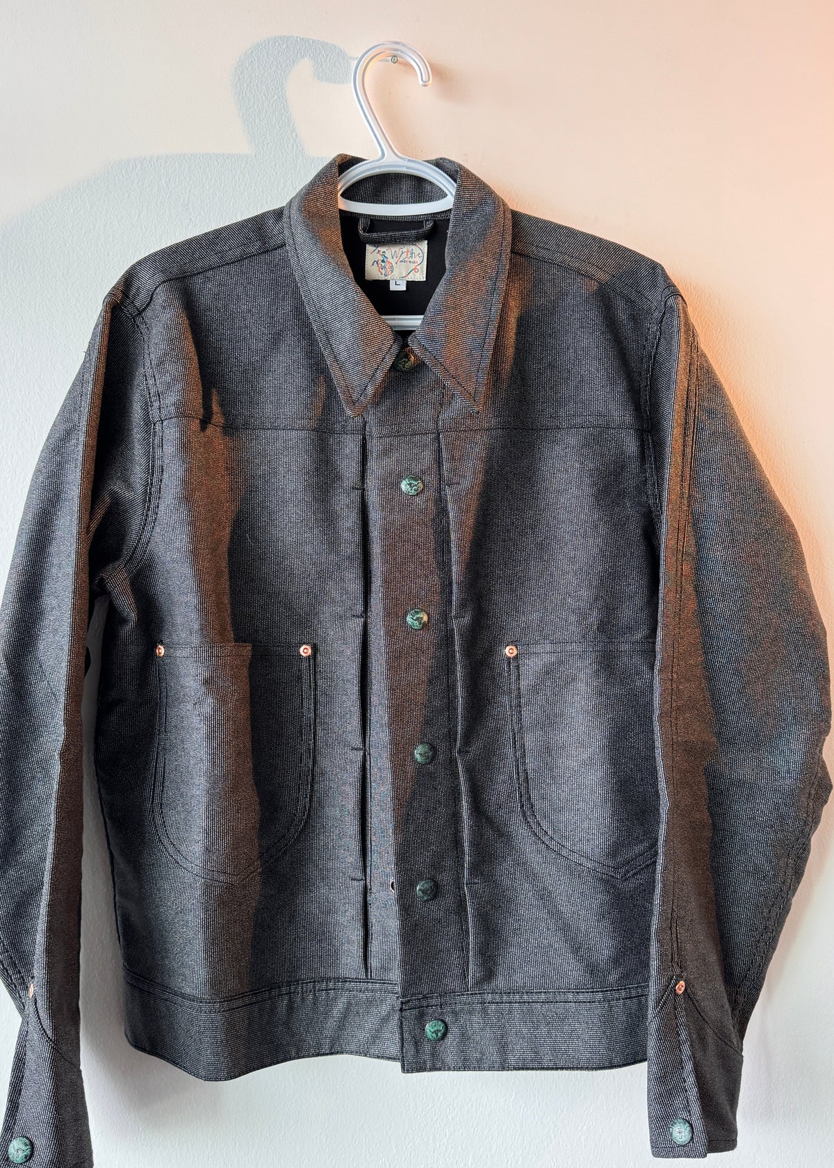 WYTHE Japanese Wabash Stripe Moleskin Ranch Jacket - Charcoal Smoke (Size: L)