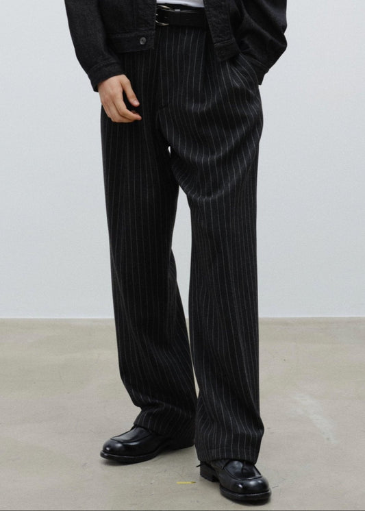 Pinstripe Wool Pleated Trousers