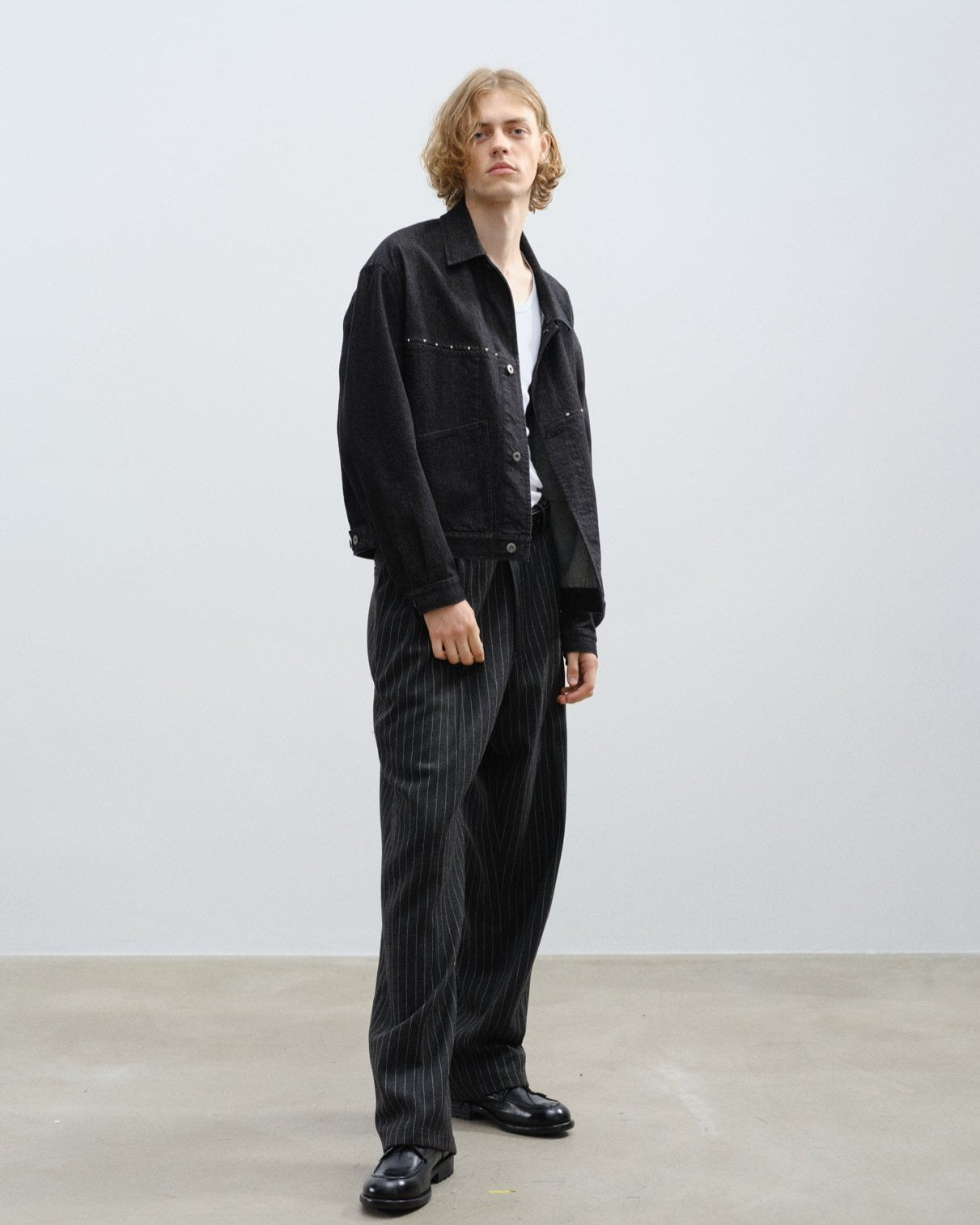 Pinstripe Wool Pleated Trousers