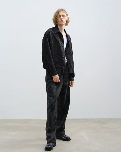 Pinstripe Wool Pleated Trousers