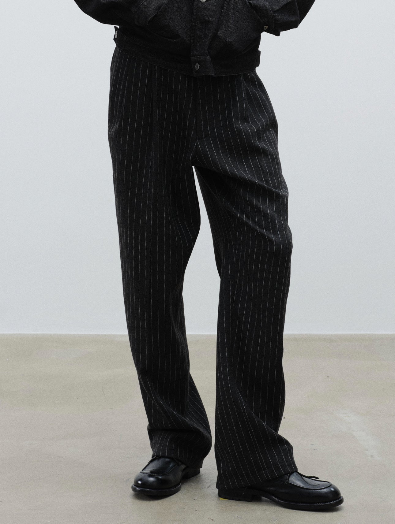 Pinstripe Wool Pleated Trousers