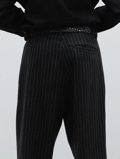 Pinstripe Wool Pleated Trousers