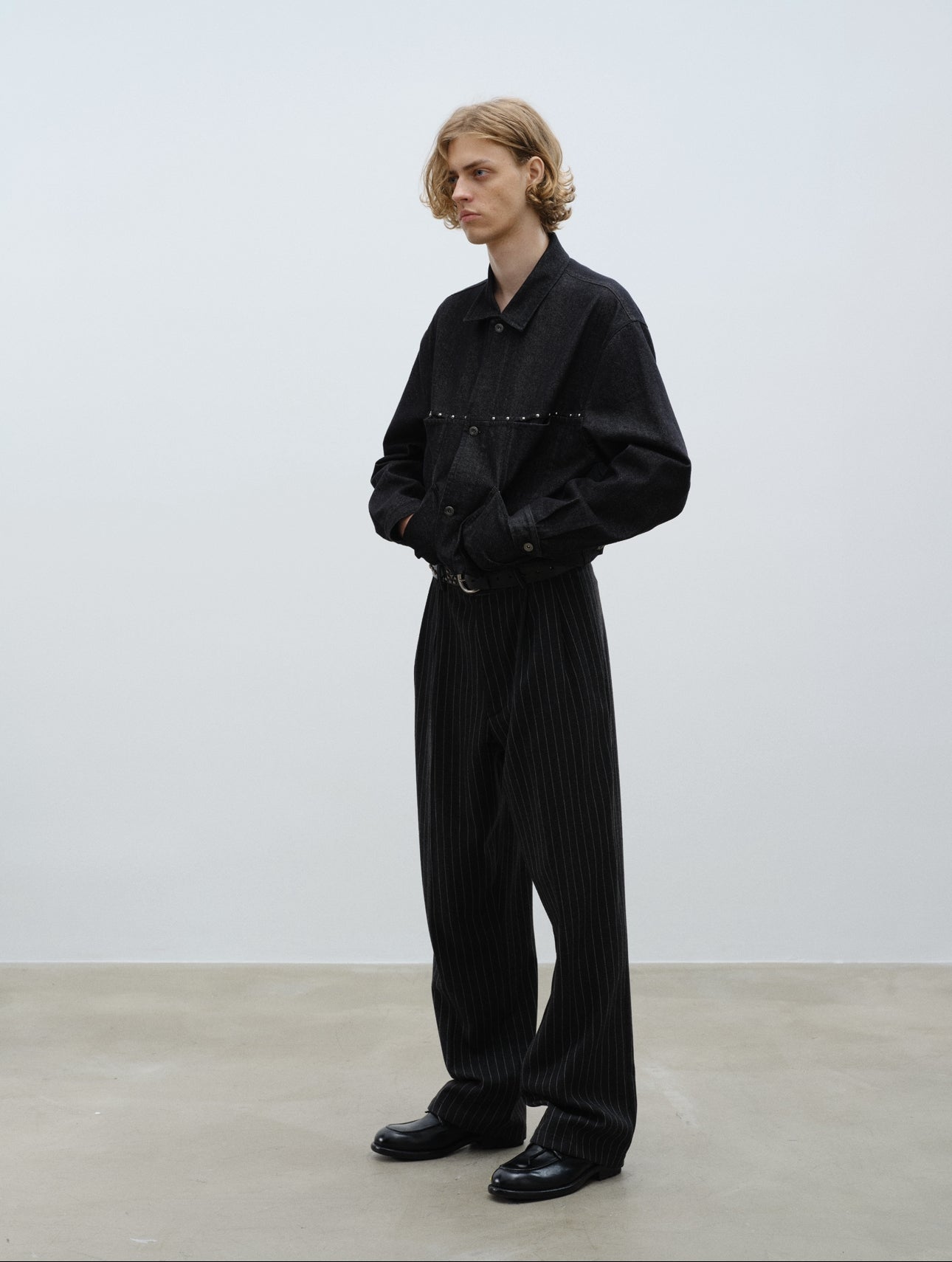 Pinstripe Wool Pleated Trousers
