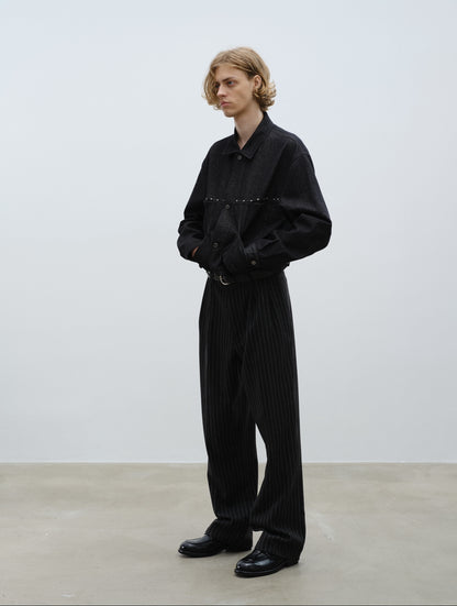 Pinstripe Wool Pleated Trousers