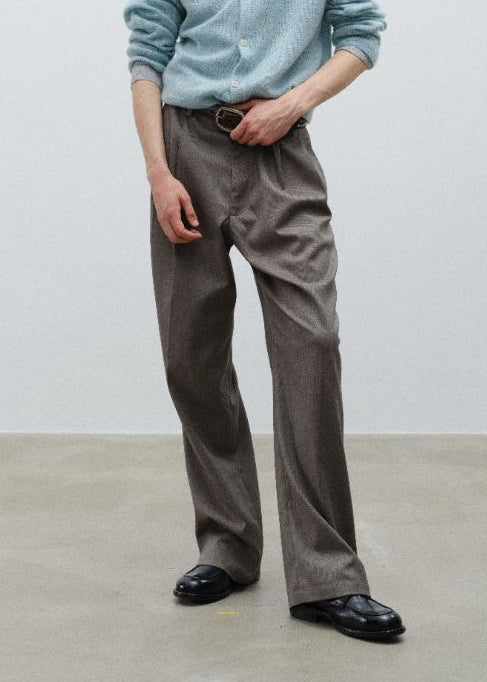 Double Pleated Wide Leg Trousers - Light Grey