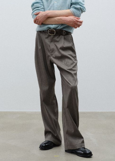 Double Pleated Wide Leg Trousers - Light Grey