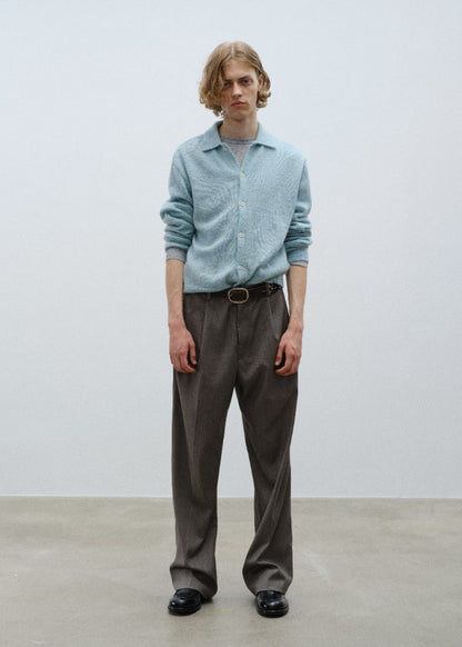 Double Pleated Wide Leg Trousers - Light Grey