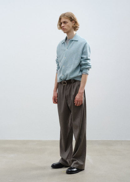 Double Pleated Wide Leg Trousers - Light Grey