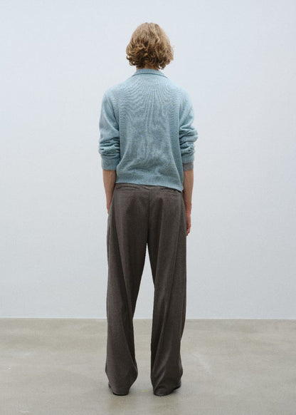 Double Pleated Wide Leg Trousers - Light Grey